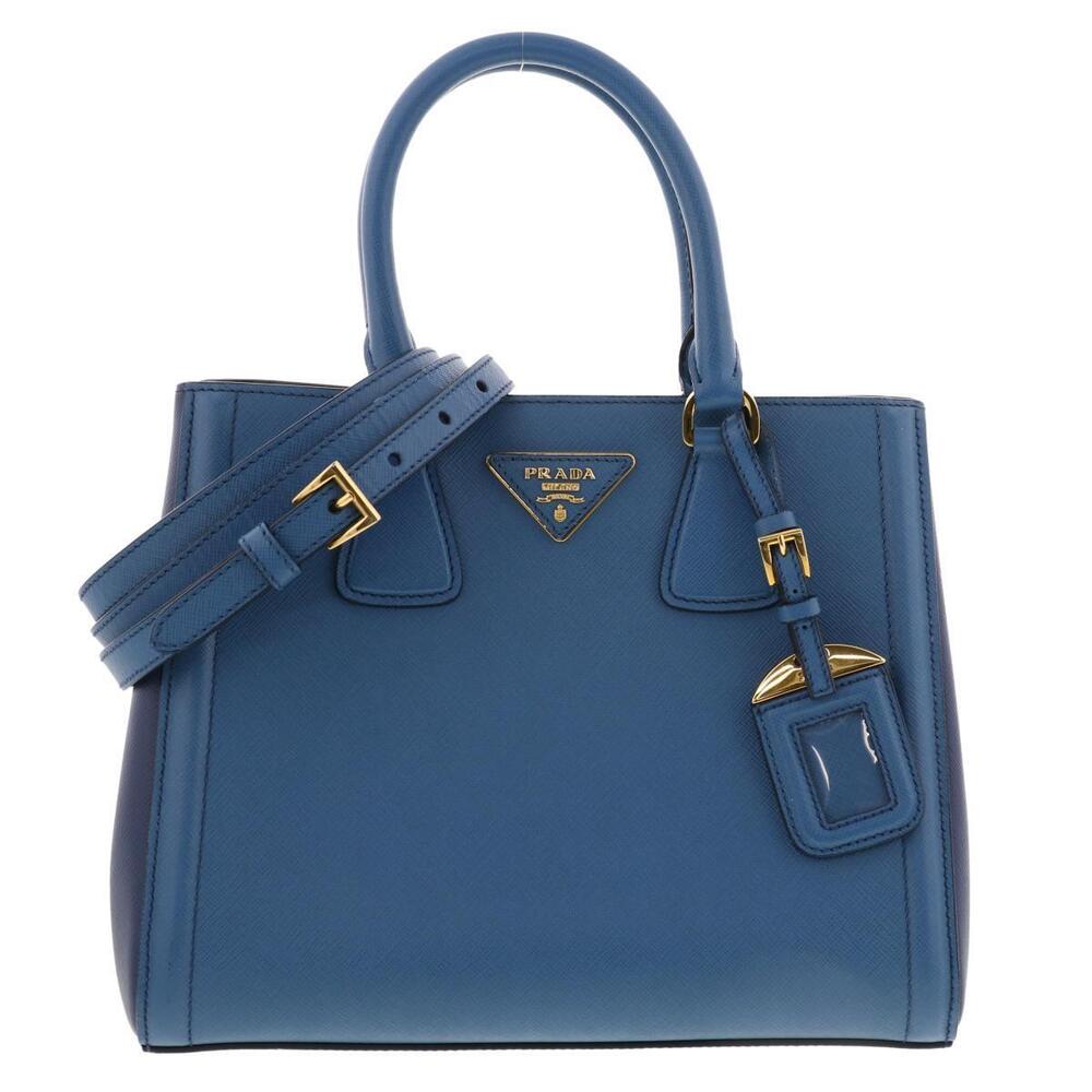 PRADA Saffiano Handbag Shoulder Bag Leather Blue - Picture 1 of 6